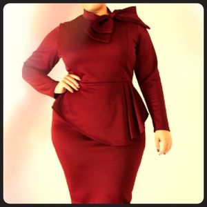 Long Sleeve Peplum Dress Plus Size 